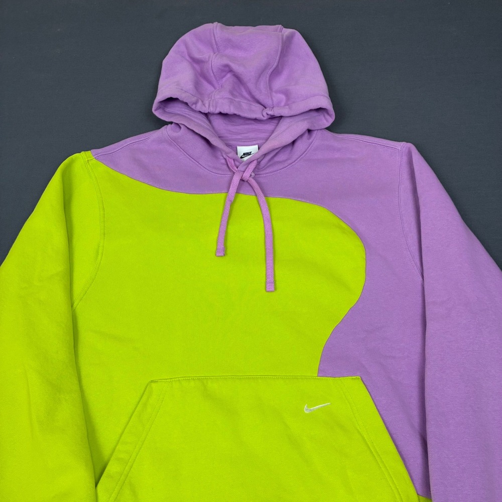 Nike Club Fleece Color Clash Hoodie Men's Size Large Neon Green Pink Colorblock